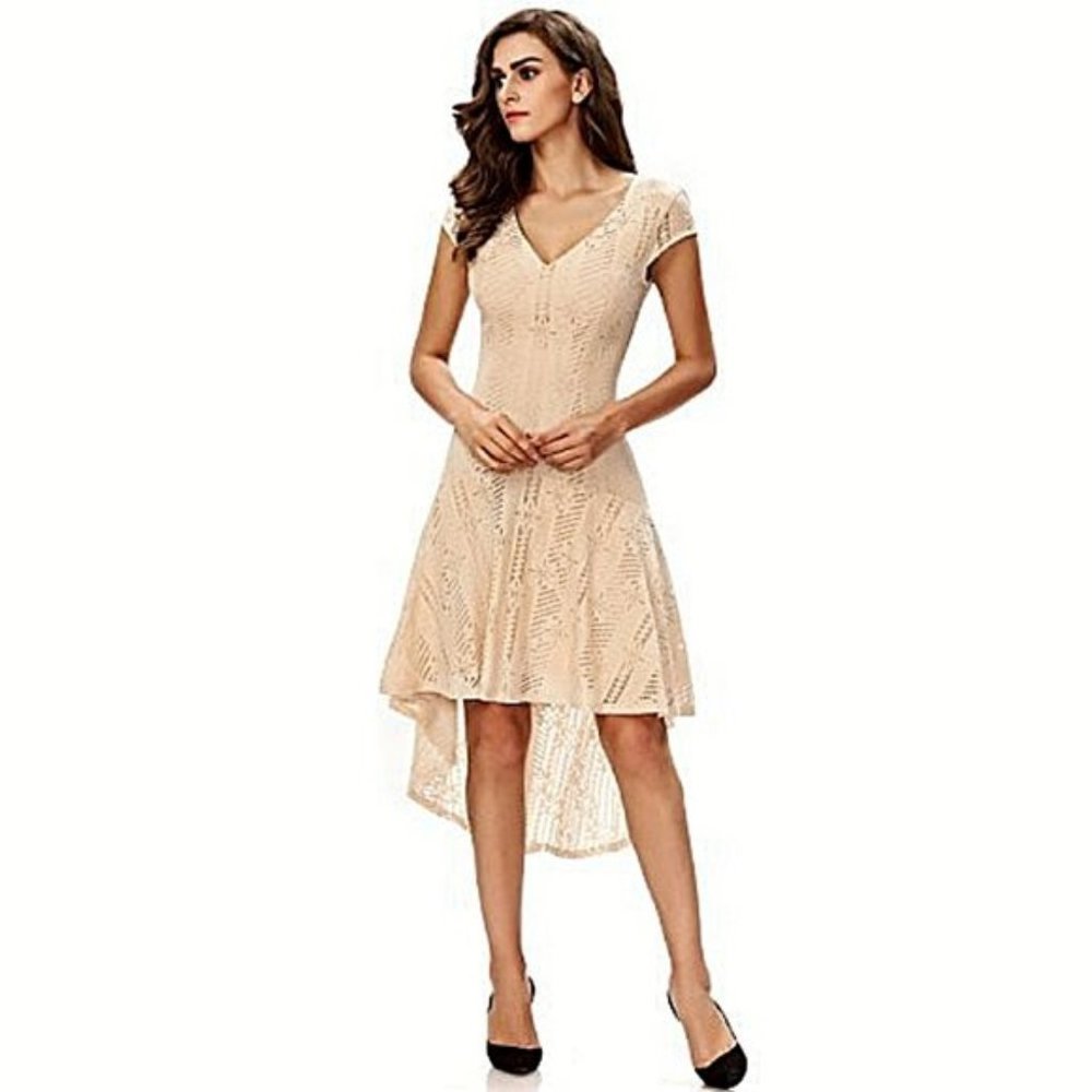 Noctflos Romantic Lace Short Sleeve High-Low Dress